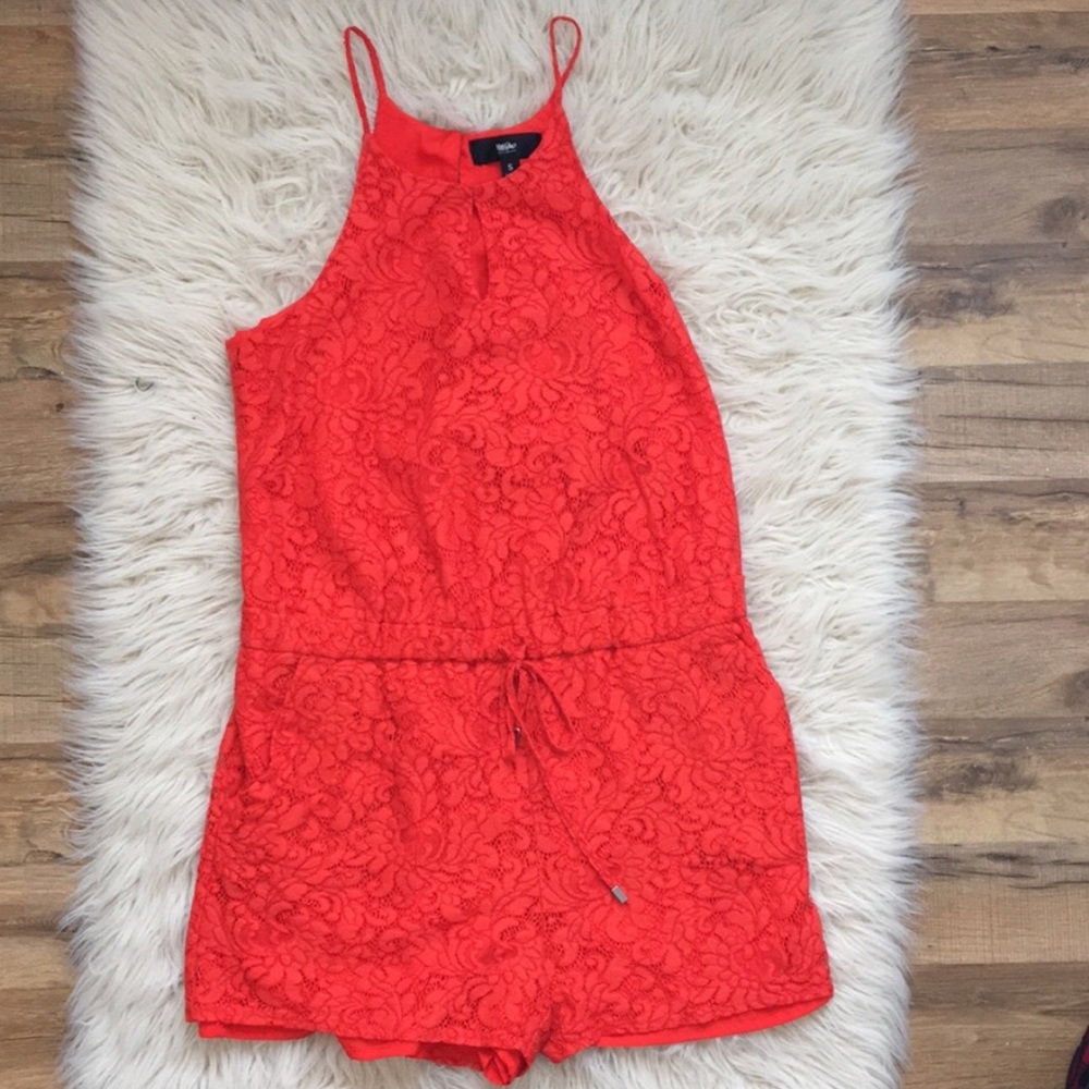Red lace romper